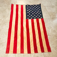 Vintage 50-Star USA American Flag Canvas Sewn Stars Cotton Stripes picture