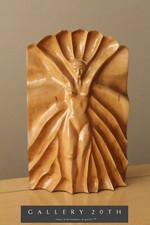 AMAZING ART DECO HANDCARVED WOOD SCULPTURE VTG BEAUTIFUL 30'S 40'S WOMAN MCM picture