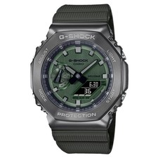 CASIO G-SHOCK GM-2100B-3A SILVER/GREEN STEEL BEZEL A/D WATCH picture