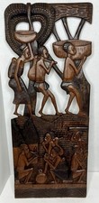 Vintage African Hand Carved Wood Wall Art Panel Relief Plaque Sculpture 31” XL picture