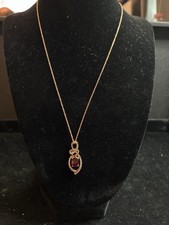 LeVian Solid 14kt Rose Gold, Garnet, and Diamond Ribbon Necklace Pendant & Chain picture