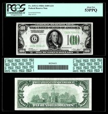 Fr. 2151-G $100 1928A Light Green Seal Federal Reserve Note.PCGS About New 53PPQ picture