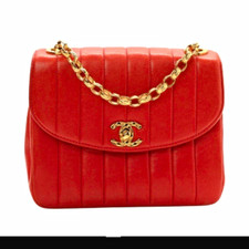RARE VINTAGE CHANEL Red Small Shoulder Bag w/24 karat gold hardware with mirror picture