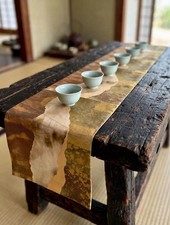 Vintage Kyoto Nishijin-ori Silk Table Runner 169 Gold Kasumi Deadstock Japan picture