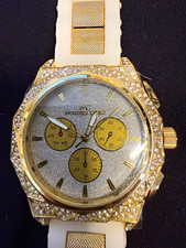 Montres Carlo Women’s Quartz Analog Wristwatch Gold Tone White Silicone Strap picture