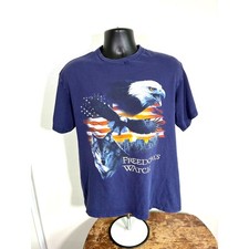 Freedom's Watch Eagle Wolf American Flag T-Shirt Navy L picture
