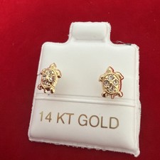 Turtle shaped 14K Gold  Baby Earrings with Secure Screw Ball Backs picture