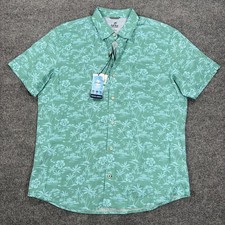 NWT IZOD Saltwater Button Shirt Mens L Short Sleeve Teal Green Tropical Resort picture