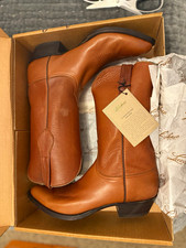 Lucchese NIB Men's Brown Leather Western Pull-On Mid-Calf Boots 12 D Embroidered picture