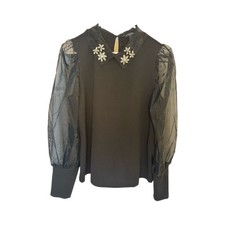 Marc New York Jewel Peter Pan Collar Shirt Sheer Balloon Sleeve L Dark Romantic picture