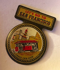 Vintage 1960s San Francisco “The Cable Car City” Metal Souvenir Fold Pin Badge picture