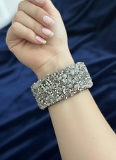 Chic Crystal & Rose Quartz Chunky Cuff Bracelet Rebecca Ray picture
