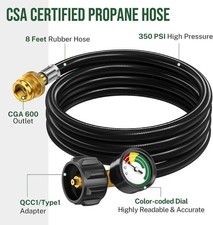 6/8/12 ft Propane Hose 1lb-20lb with Gauge, Converts 1lb Gear to 5-40lb Tanks US picture