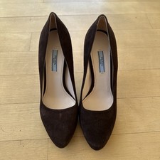 PRADA Women's Suede Heels Dorsay Kitten Heel, Brown, Size  39 1/2. Vintage picture