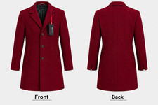 THFlex Men's Red Solid Wool Felt Overcoat Button Front Notch Collar Lined M picture