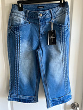 Flamingals Women's Blue Medium Wash Denim Bermuda Cuffed 5-Pocket Button M picture