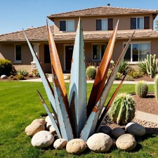 24” Metal Agave Plant Outdoor Decor Large Yard Statue Vintage Blue Desert Art picture