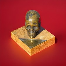 Amazing Antique Solid Brass Human Skull Moments Mori - Death Desk Piece picture