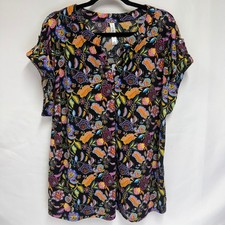 Dear Scarlett Floral Paisley Split Neck Button Tab Sleeve Top XL Boho Office picture