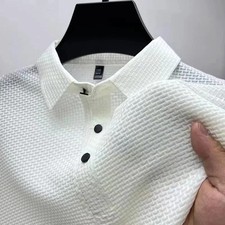Mens Business Casual Polo Shirt Short Sleeve Breathable Summer Solid Color Top picture