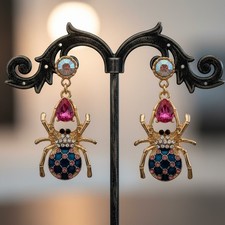 Betsey Johnson Spider Drop Earrings Crystal Accents picture