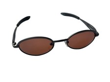 Y2K 90s Slim Oval Sunglasses Black Brown Lens Cybercore Rave Goth Retro NOS picture