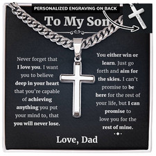 To My Son Cuban Chain With Artisan Cross Necklace, Gift From Father Christmas picture