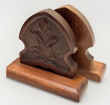 Vintage Hand Carved Wooden Bookends Regency Scroll Staging Old Money Library picture