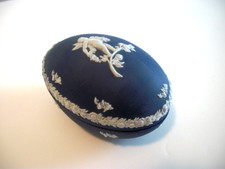 Vtg Wedgwood Jasperware Dark Blue Winged Cherub Egg Trinket Box picture