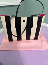 Kate Spade New York Striped Leather Tote Handbag Pink Lining w/ Pouch & wallet picture
