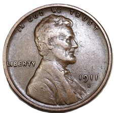 1911-S 1C BN Lincoln Cent- Choice XF- jam-456 picture