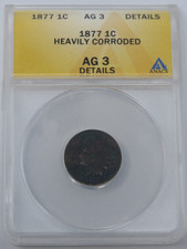 $.01 1877 Indian Head Penny Cent Coin Rare Key Date Graded AG3 ANACS One Cent picture