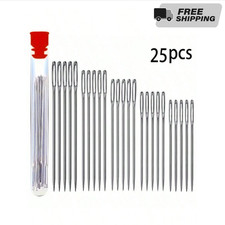 25x Big Eye Needles Assorted Sizes Hand Sewing Embroidery Tapestry Steel Silver picture