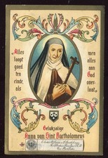 ANTIQUE HOLY CARD OF ANNA OF SINT BARTHOLOMEUS WITH RELIC picture