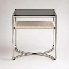 New Modern Bauhaus Tubular Steel & Glass End Table in the Style of Marcel Breuer picture