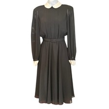 Vintage Pierre Cardin Boutique Wednesday Black Dress White Collar Minimalist 70s picture