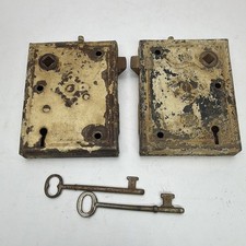 Russell & Erwin 1890s Antique Original Steel Rim Lock Lot w/ 2 Skeleton Keys picture