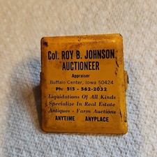 Vintage Col. Roy B. Johnson Auctioneer Metal Paper Clip Buffalo Center Iowa picture