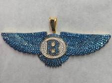2.21Ct Round Cut Lab Created Blue Topaz Men's 'B' Pendant 14K Yellow Gold Plated picture