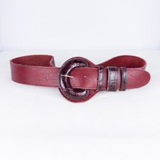 RARE 1960s Vintage Red Leather Belt Abstract Buckle Retro Boho Chic Accessory picture