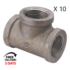 1/2 INCH BLACK IRON GAS PIPE THREADED TEE FITTINGS PLUMBING.LOT OF (10) picture