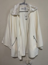 Le Moda Women's Ivory Collared Zip Cape Poncho with Pockets One Size picture
