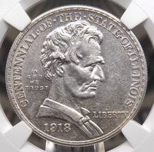 1918 Commemorative *LINCOLN-ILLINOIS* Half Dollar 50c NGC AU50 #034 ECC&C, Inc. picture