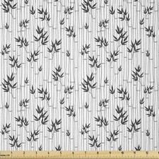 Ambesonne Asian Boho Fabric By The Yard Monochrome Branch Print Leaves Japanese picture