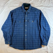 Vintage LL Bean Fleece Lined Flannel Shirt Mens M USA Made Blue Plaid Shacket picture