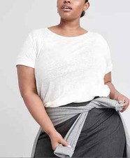Ryllace Plus Size 2X 100% Organic Linen Tee Scoop Neck Short Sleeve Ivory NWT picture