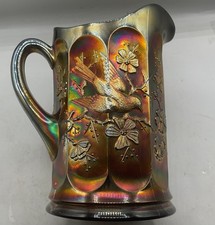 GORGEOUS VINTAGE CARNIVAL NORTHWOOD PURPLE SINGING BIRDS WATER PITCHER picture