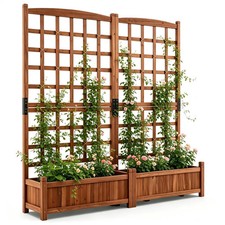 Rustic Brown Elevated Planter with Lattice Trellis, Dual Large Planting Boxes wi picture