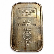 1981 Vintage A-MARK- U.S.V.I. - 1 Troy Oz, .999 Silver Ingot Bar A-190S picture