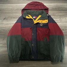 Vintage Tommy Hilfiger Jacket Mens Large Multicolor Colorblock Hooded Puffer 90s picture